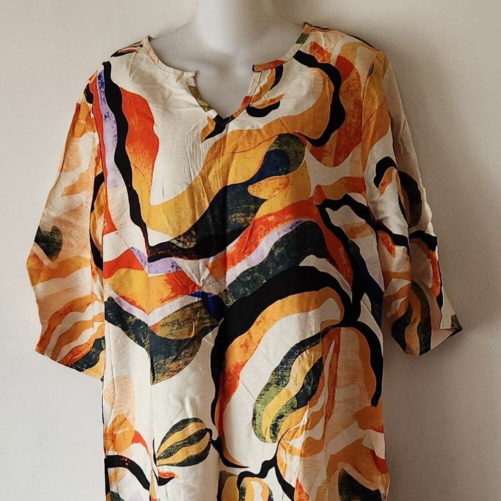 Groovy dress sz L almond orange green swirls NWOT